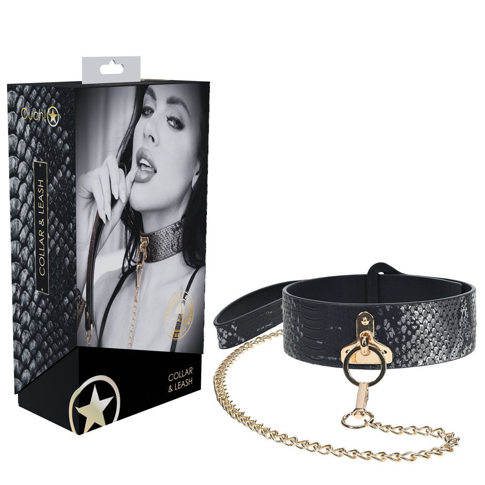 Bonded leather BDSM collar with iridescent leash from the Florence Collection by OUCH! – elegant and adjustable for bondage play | Flirty bay online adult store, adult toys and lingerie